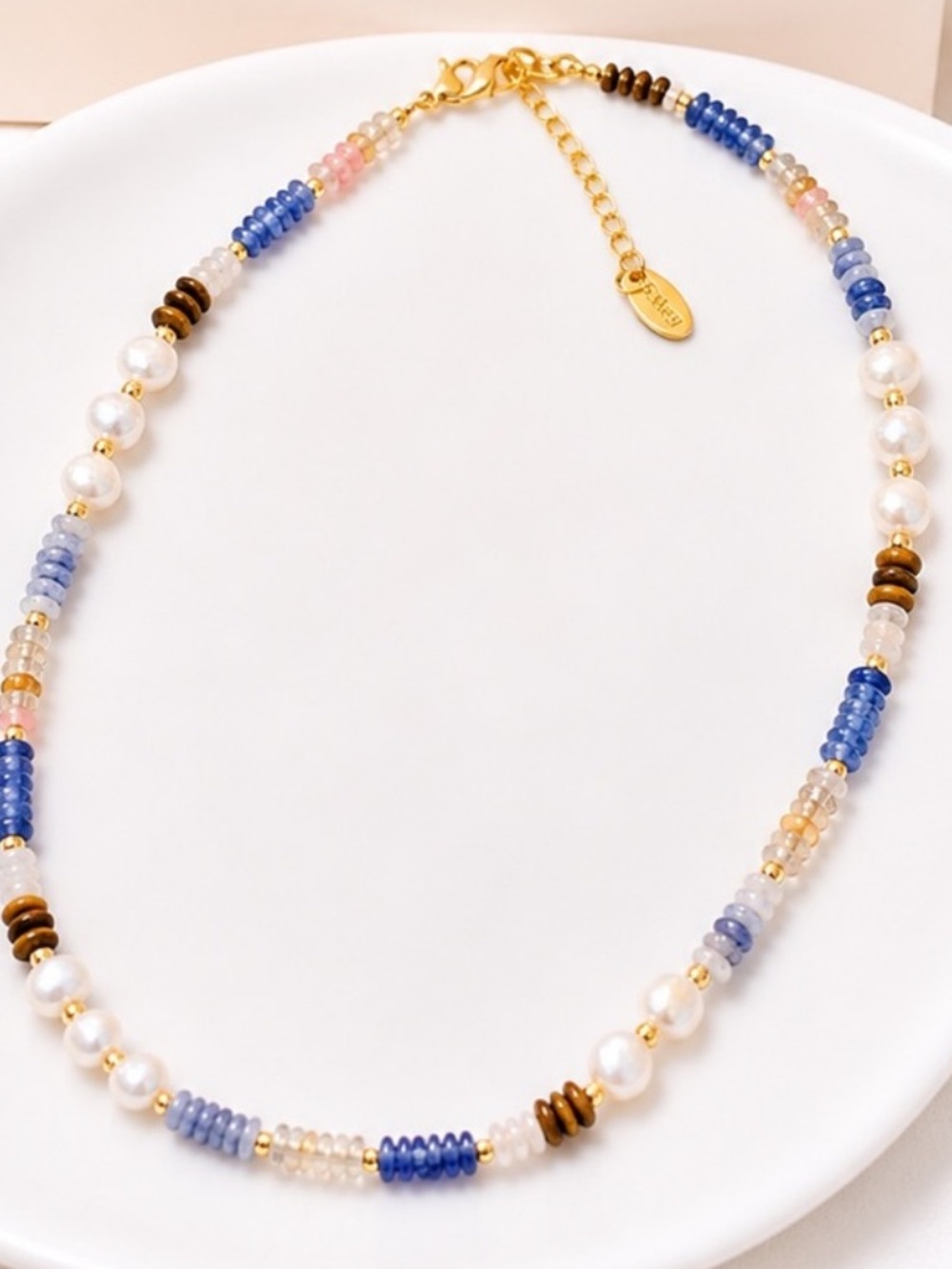 Medina Blue & Pearl Beaded Necklace - MEDINA